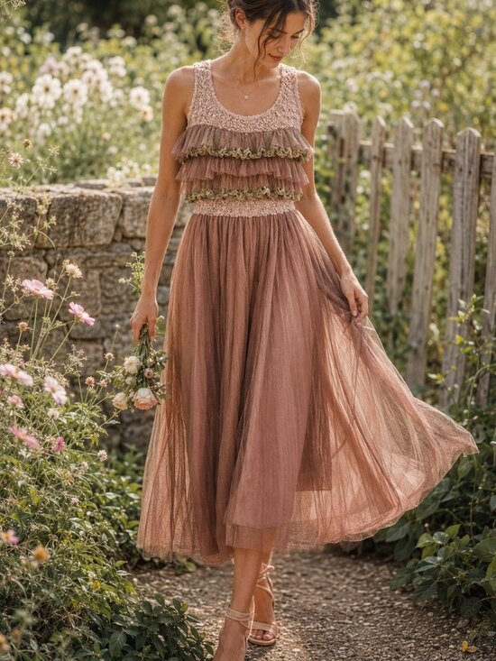 Anthropologie Dresses & Skirts - Anthropologie A'reve Romantic Tiered Tulle Midi Dress - Size S